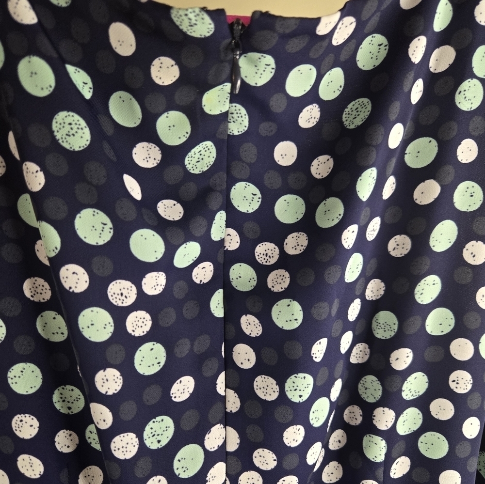 Elle Womens Polka Dot Sleeveless Dress With Bow Belt Blue/White Size 12 - Picture 12 of 13